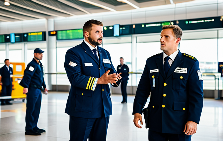 **

"An aviation security agent, fully clothed in a professional uniform, calmly directing passengers during a simulated emergency evacuation in a modern airport terminal. Focus on clear communication and organized teamwork. Background shows other security personnel and emergency responders. Safe for work, appropriate content, professional, perfect anatomy, correct proportions, well-formed hands, natural pose, high quality."

**