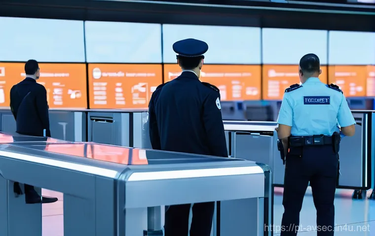 항공보안관리사 자격증 해외 활용 사례 - **AI-Powered Next-Generation Airport Security Checkpoint**
    A highly detailed, wide-angle shot of...