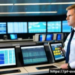 Home 18 항공보안관리사 자격증 취득 가이드 - A professional airport security manager standing confidently in a modern airport control room, surro...