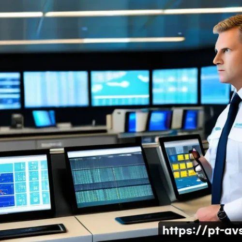 Home 30 항공보안관리사 자격증 취득 가이드 - A professional airport security manager standing confidently in a modern airport control room, surro...