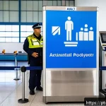 Home 23 항공보안관리사 주요 시험 과목 해설 - A detailed airport security control scene focused on passenger and baggage inspection, showing train...